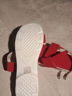 Ladies Red Strappy Sandals with White Sole